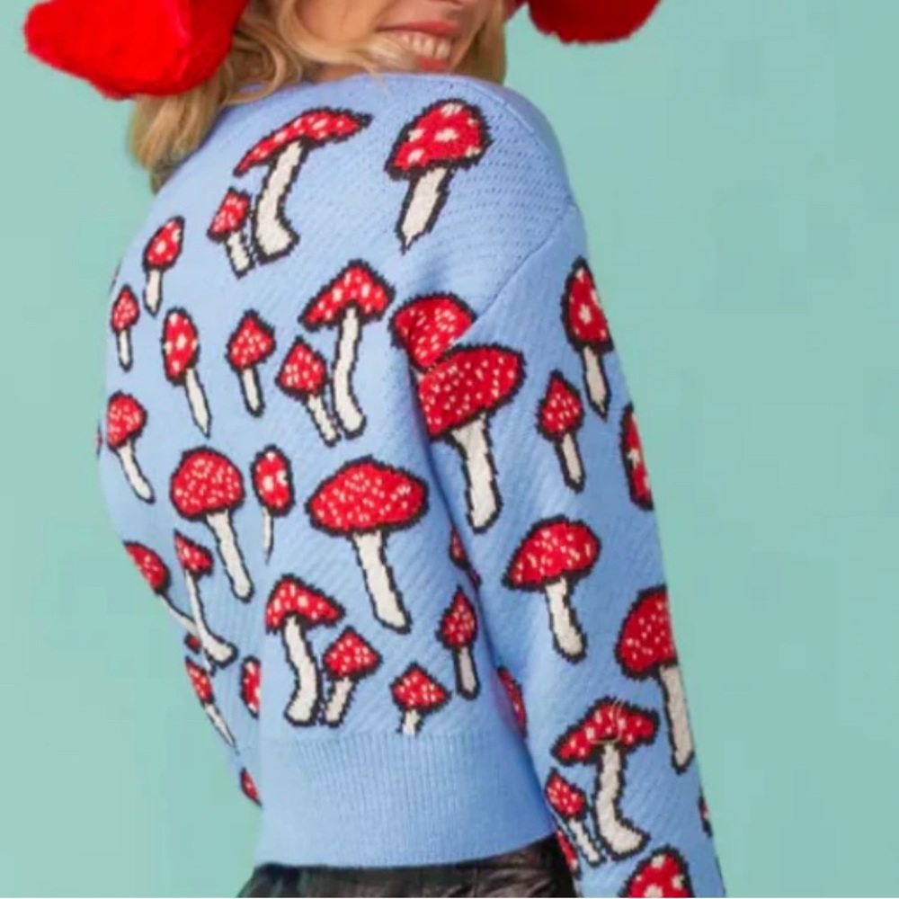 Zara Jacquard Mushroom Print Knit Sweater